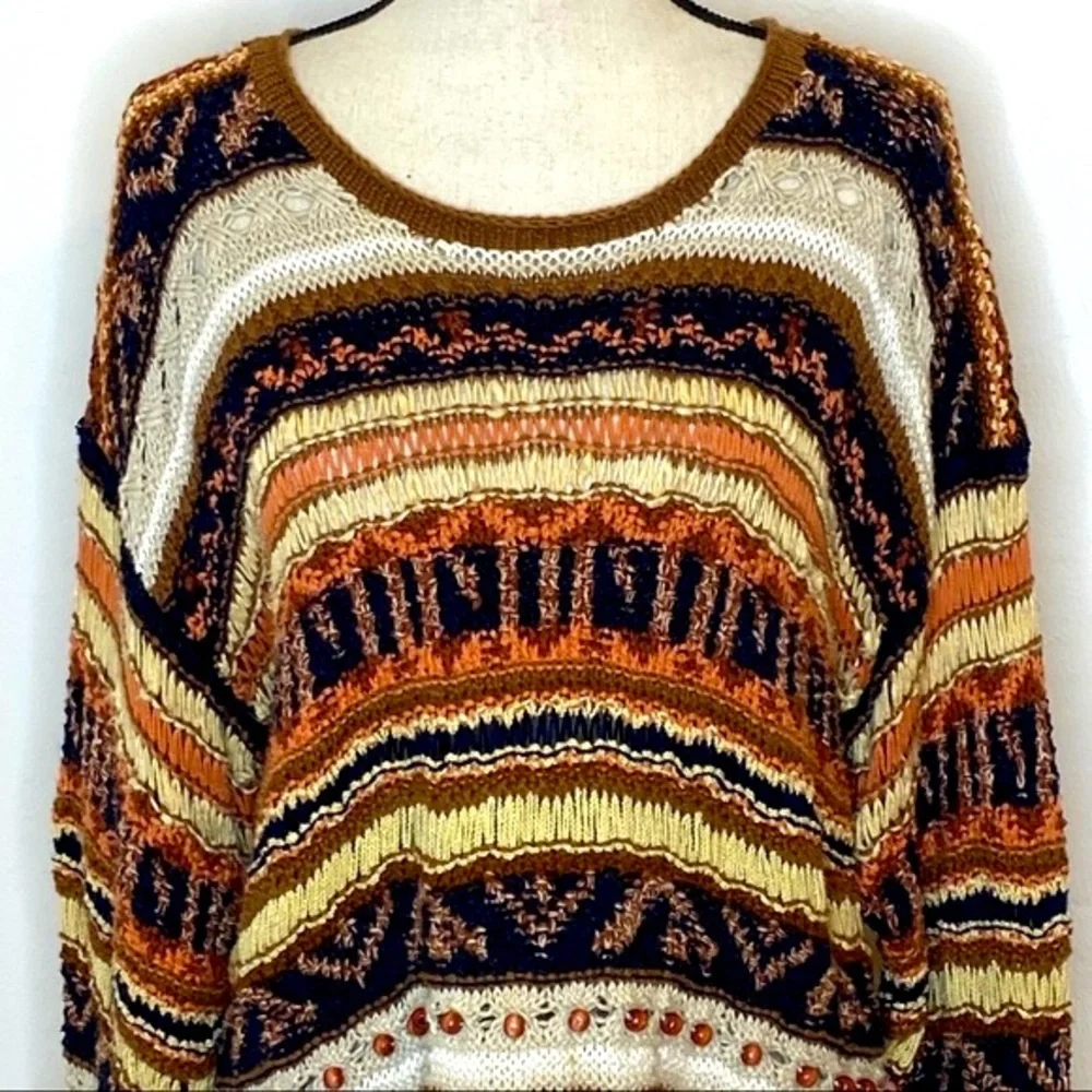 Casual Corner Sweater Women’s L Vintage Brown Striped Hand Knit Limited Edition - Picture 2 of 11